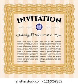 Orange Formal invitation template. Nice design. Complex background. Vector illustration. 