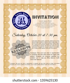 Orange Formal invitation template. Nice design. Customizable, Easy to edit and change colors. With complex background. 