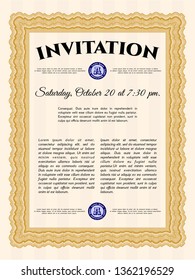 Orange Formal invitation template. Perfect design. Detailed. With complex background. 