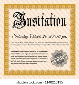 Orange Formal invitation template. Printer friendly. Vector illustration. Lovely design. 