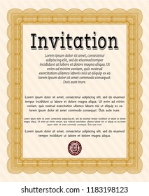 Orange Formal invitation template. Printer friendly. Nice design. Detailed. 
