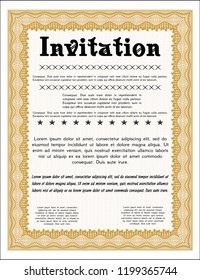 Orange Formal invitation template. Printer friendly. Vector illustration. Beauty design. 