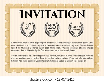 Orange Formal invitation template. Printer friendly. Perfect design. Vector illustration. 