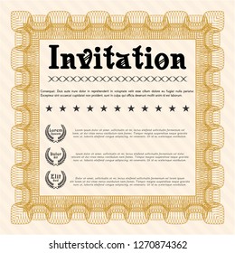 Orange Formal invitation template. Printer friendly. Artistry design. Detailed. 