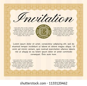 Orange Formal invitation template. With quality background. Detailed. Money design. 