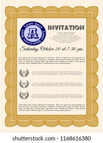 Orange Formal invitation template. With quality background. Vector illustration. Retro design. 