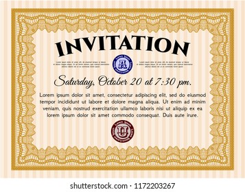 Orange Formal invitation template. With quality background. Detailed. Perfect design. 