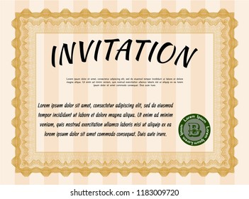 Orange Formal invitation template. With quality background. Perfect design. Customizable, Easy to edit and change colors. 