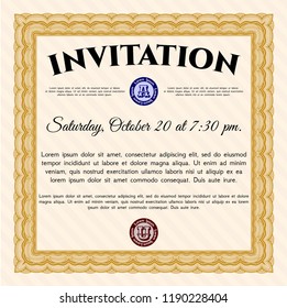 Orange Formal invitation template. With quality background. Lovely design. Vector illustration. 