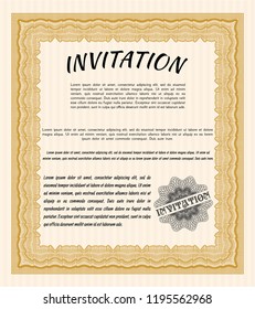 Orange Formal invitation template. With quality background. Artistry design. Vector illustration. 