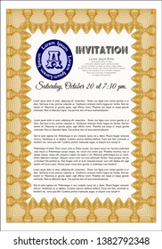 Orange Formal invitation template. With quality background. Cordial design. Vector illustration. 
