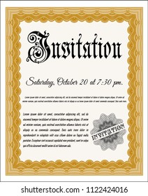 Orange Formal invitation template. Retro design. Complex background. Vector illustration. 