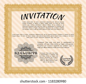 Orange Formal invitation template. Retro design. Vector illustration. Complex background. 