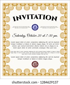 Orange Formal invitation template. Retro design. Customizable, Easy to edit and change colors. With guilloche pattern and background. 