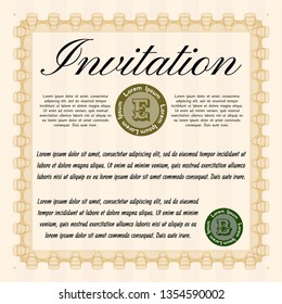 Orange Formal invitation template. Retro design. Detailed. With guilloche pattern. 