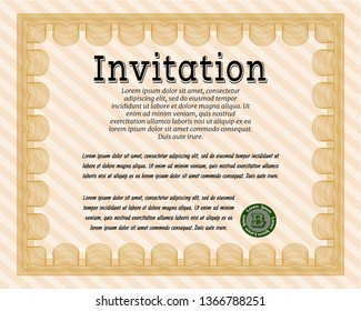 Orange Formal invitation template. Retro design. Detailed. With complex background. 