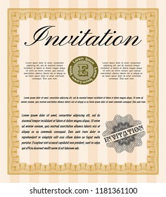 Orange Formal invitation template. Sophisticated design. Vector illustration. With guilloche pattern and background. 
