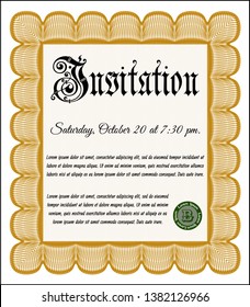Orange Formal invitation template. Superior design. Detailed. With quality background. 