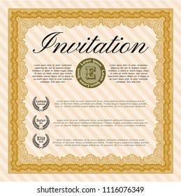 Orange Formal invitation template. Vector illustration. With quality background. Money Pattern. 