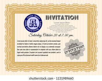 Orange Formal invitation template. Vector illustration. Complex background. Superior design. 