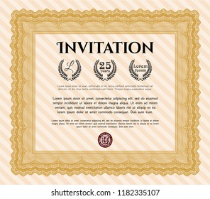 Orange Formal invitation template. Vector illustration. Printer friendly. Money style design. 