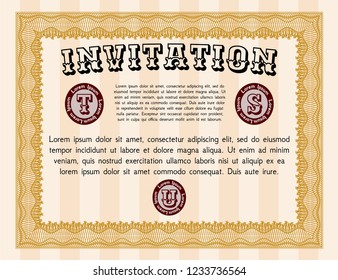 Orange Formal invitation template. Vector illustration. With linear background. Modern design. 