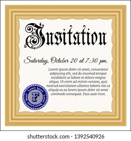 Orange Formal invitation template. Vector illustration. With linear background. Perfect design. 