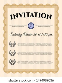 Orange Formal invitation template. Vector illustration. With complex linear background. Sophisticated design. 