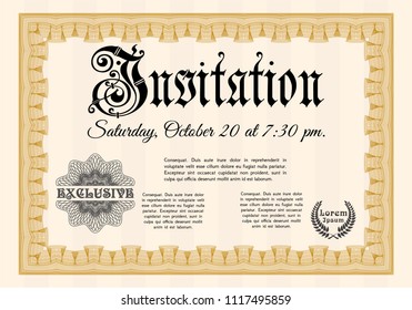Orange Formal invitation. Vector illustration. Complex background. Superior design. 