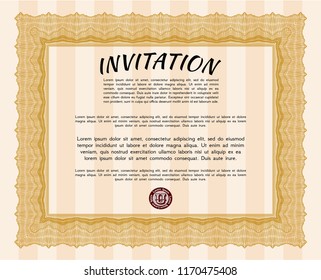Orange Formal invitation. Vector illustration. With quality background. Money design. 
