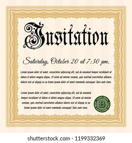Orange Formal invitation. Vector illustration. With great quality guilloche pattern. Perfect design. 