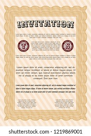 Orange Formal invitation. Vector illustration. With linear background. Artistry design. 