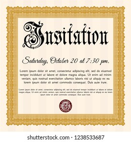 Orange Formal invitation. Vector illustration. Easy to print. Money Pattern design. 