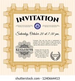 Orange Formal invitation. Vector illustration. With great quality guilloche pattern. Good design. 