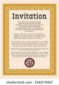 Orange Formal invitation. Vector illustration. With guilloche pattern. Artistry design. 