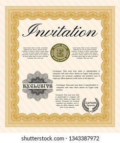 Orange Formal invitation. Vector illustration. With guilloche pattern and background. Perfect design. 