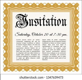 Orange Formal invitation. Vector illustration. With background. Artistry design. 