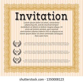 Orange Formal invitation. Vector illustration. With linear background. Retro design. 