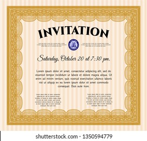 Orange Formal invitation. Vector illustration. With complex background. Excellent design. 