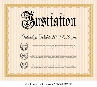 Orange Formal invitation. Vector illustration. With guilloche pattern and background. Artistry design. 