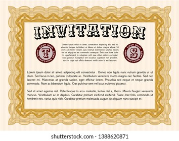 Orange Formal invitation. Vector illustration. With guilloche pattern. Good design. 