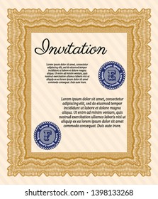 Orange Formal invitation. Vector illustration. Complex background. Money design. 
