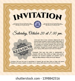Orange Formal invitation. Vector illustration. Easy to print. Modern design. 