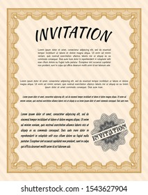 Orange Formal invitation. Vector illustration. With background. Money Pattern. 
