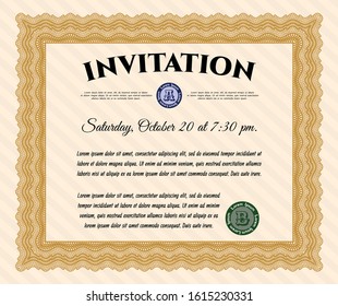 Orange Formal invitation. Vector illustration. With background. Modern design. 