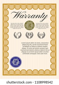 Orange Formal Warranty Certificate template. With complex linear background. Superior design. Customizable, Easy to edit and change colors. 