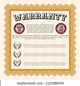 Orange Formal Warranty Certificate template. With complex background. Customizable, Easy to edit and change colors. Good design. 