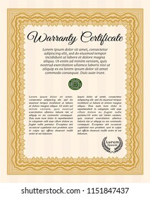 Orange Formal Warranty Certificate template. Customizable, Easy to edit and change colors. With guilloche pattern. Superior design. 