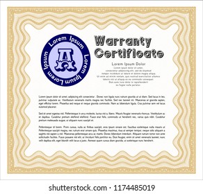 Orange Formal Warranty Certificate template. Beauty design. With quality background. Customizable, Easy to edit and change colors. 
