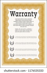 Orange Formal Warranty Certificate template. Customizable, Easy to edit and change colors. With linear background. Cordial design. 